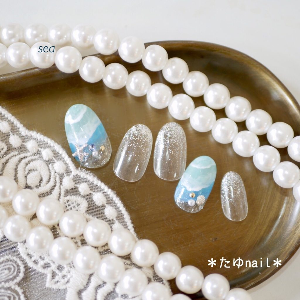 シーグラデーションネイル、サマーゴールドグラデーションネイル