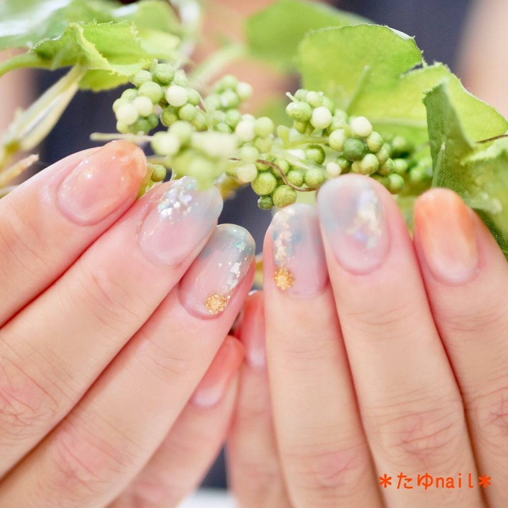 ニュアンスネイル、ピンクネイル、ゴールドフットネイル